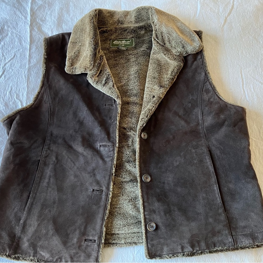 Eddie Bauer Brown Genuine Suede Vest with Sherpa-look lining